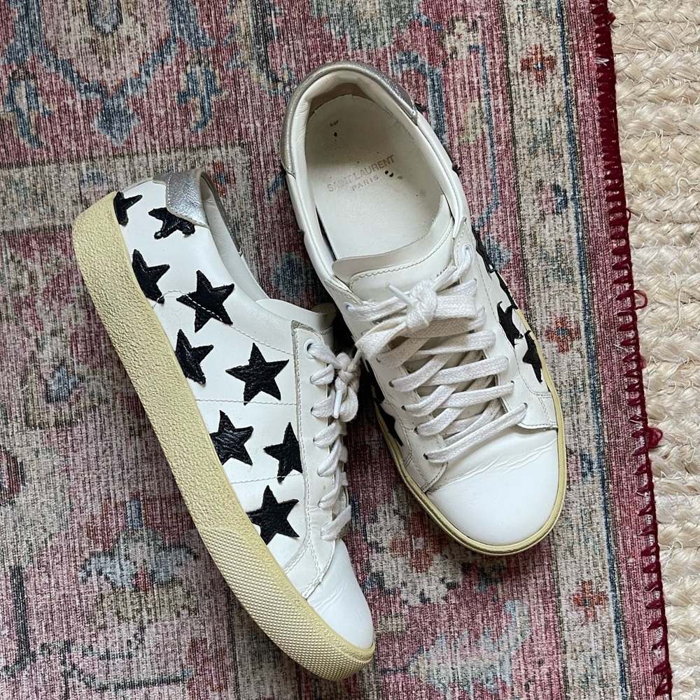 Saint Laurent Leather SL/06 Low-Top Star Sneakers in White